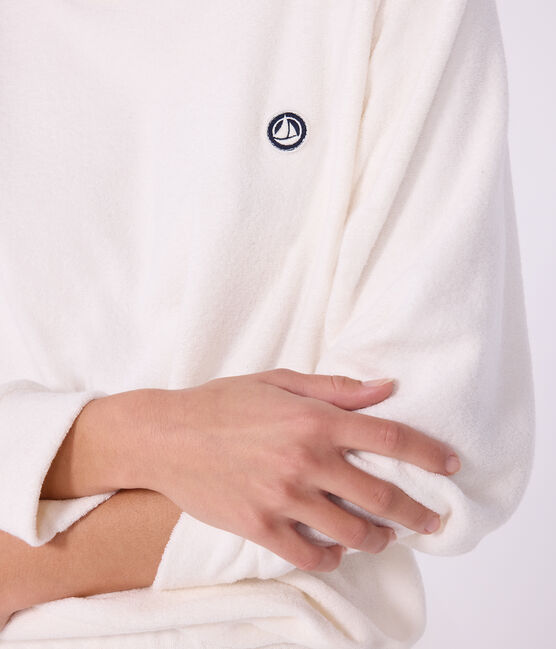 Women's plain cotton terry pyjamas MILK Ecru