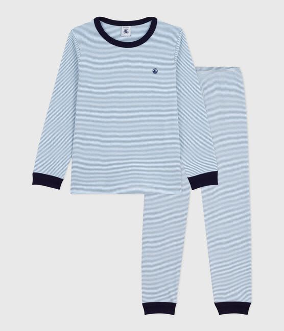 Children's stripy cotton pyjamas ADRIATIC /MARSHMALLOW