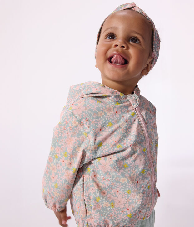 Babies' floral print windbreaker with a pinstripe lining blue/multicolor