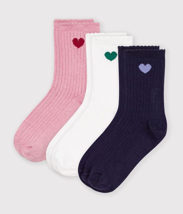 3 pairs of babies' heart-pattern cotton socks multicolor