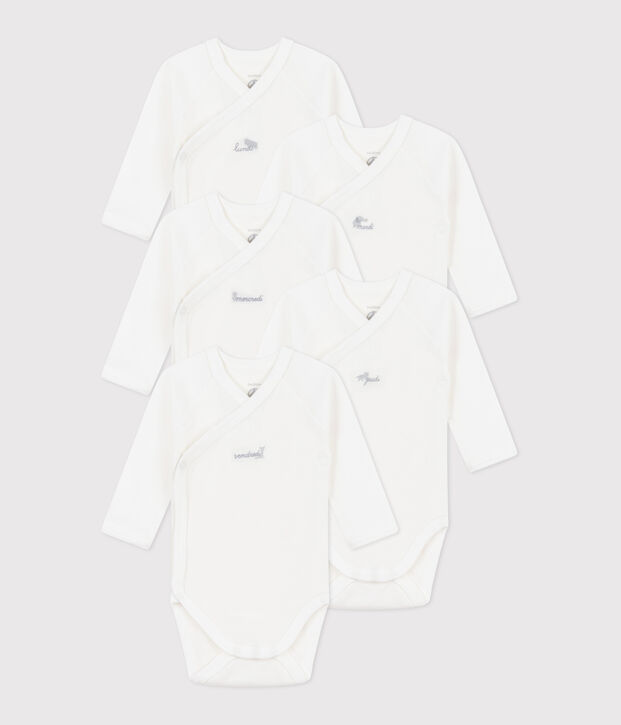 Babies' long-sleeved wrapover cotton bodysuits - 5-Pack multicolor