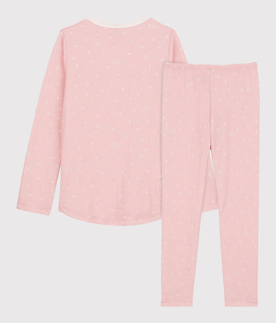 Girls' Snowflake Wool/Cotton Jacquard Pyjamas CHARME pink/MARSHMALLOW white