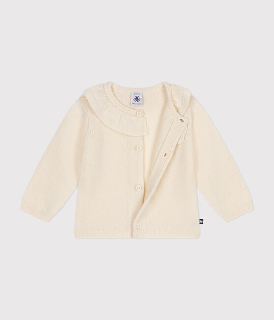 Cardigan with a ruff in knitted fabric containing wool AVALANCHE Ecru