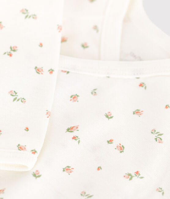 Babies' long-sleeved cotton wrapover bodysuit MARSHMALLOW white/SALINE