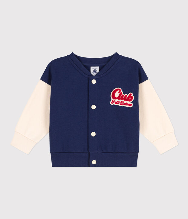 Babies' Fleece Varsity Jacket blue/ecru