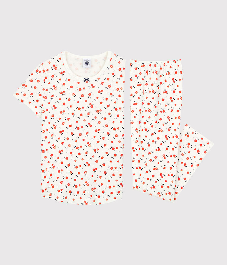 Girls' Floral Organic Cotton Pyjamas white/multicolor