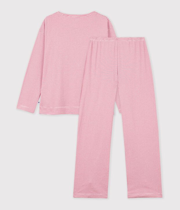 Women's straight-leg stripy cotton pyjamas pink/white