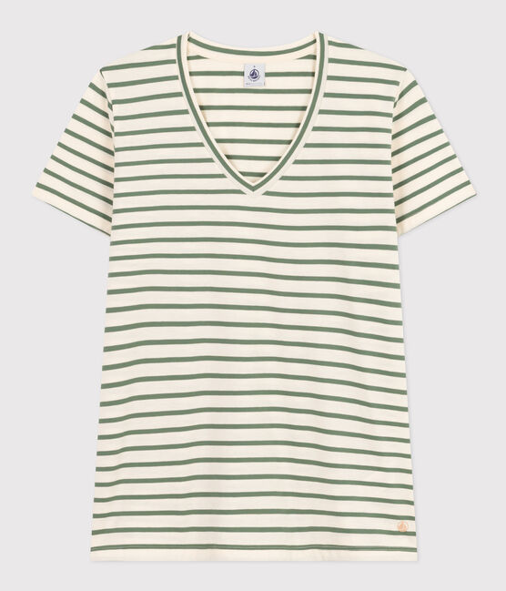 Women's The Straight V-Neck Striped Cotton T-Shirt AVALANCHE /CROCO