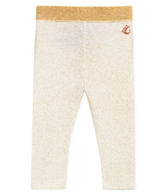 Baby girls' glittery leggings MARSHMALLOW white/COPPER pink