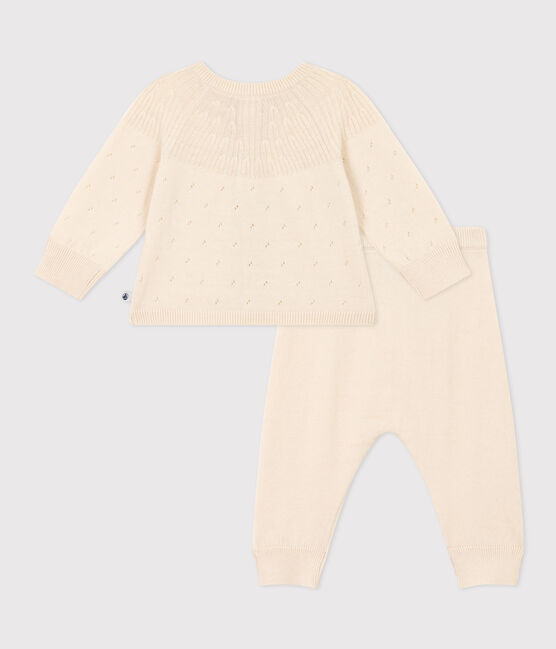 Babies' Wool/Cotton Knit 2-Piece Outfit AVALANCHE Ecru