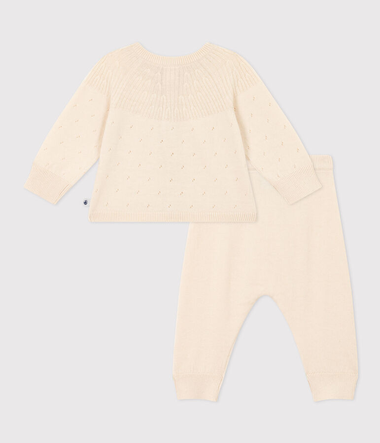 Babies' Wool/Cotton Knit 2-Piece Outfit Ecru