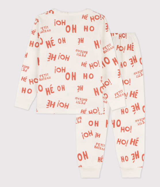 Boys' Fleece Pyjamas MARSHMALLOW white/BRANDY