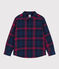 Boys' checked cotton flannel shirt SMOKING blue/MULTICO white