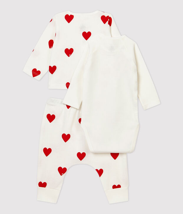 Babies' Red Heart Patterned Organic Cotton Clothing - 3-Pack white/red