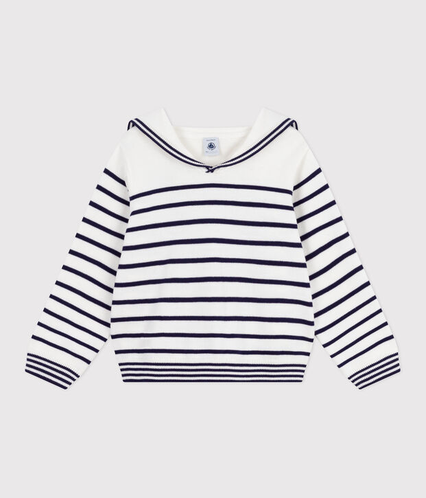 Children's stripy cotton sailor jumper blue/blue