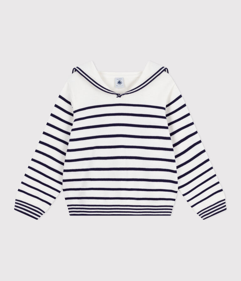 Children's stripy cotton sailor jumper white/blue