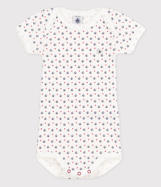 Babies' Short-Sleeved Bodysuit ECUME white/MEDIEVAL blue/MULTICO