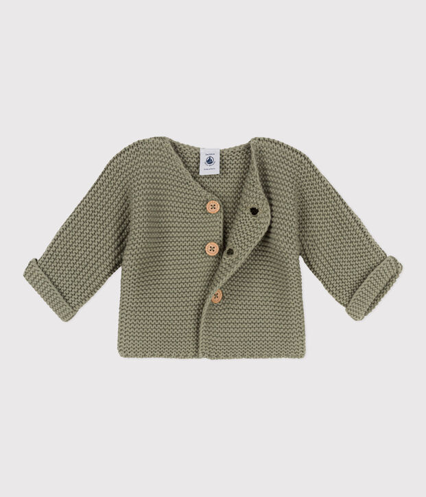 Babies' Moss Stitch Cotton Cardigan green