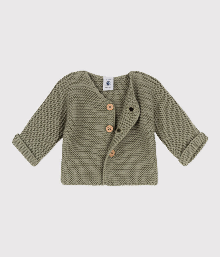 Babies' Moss Stitch Cotton Cardigan green