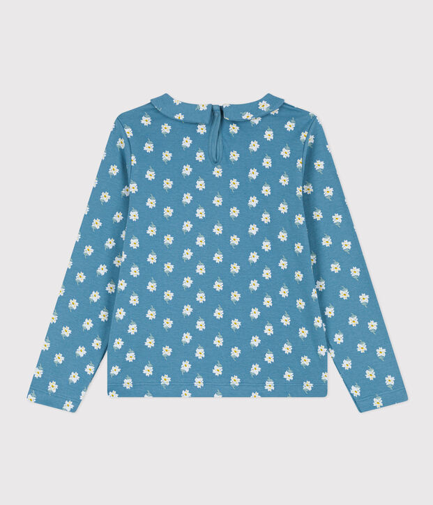 Girls' floral cotton blouse blue/multicolor