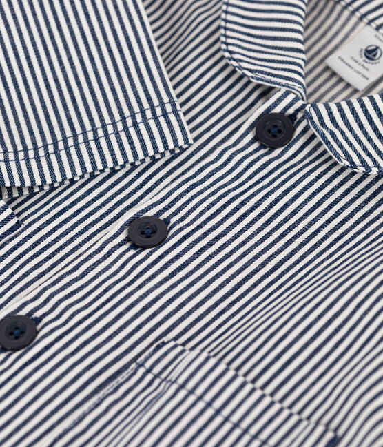 Babies' Stripy Cropped Jacket MEDIEVAL blue/MARSHMALLOW white