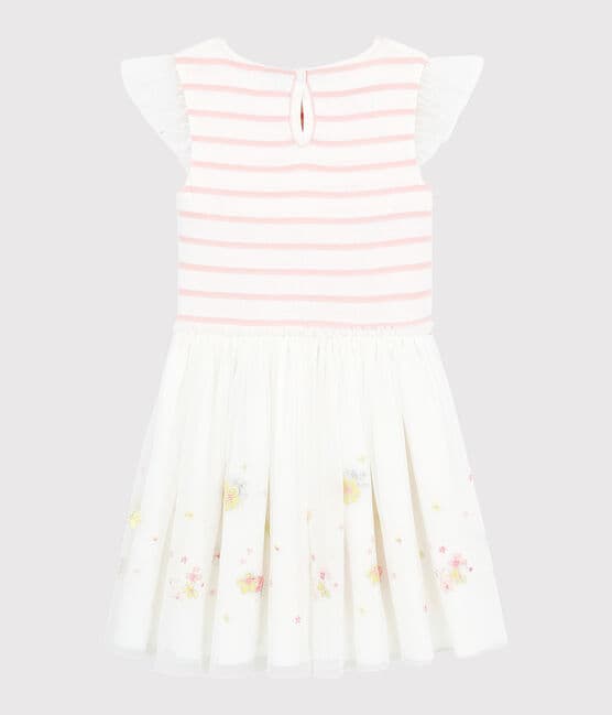 Girls' Tulle and Cotton Formal Dress MARSHMALLOW white/MINOIS pink