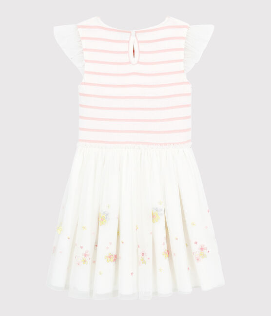 Girls' Tulle and Cotton Formal Dress MARSHMALLOW white/MINOIS pink