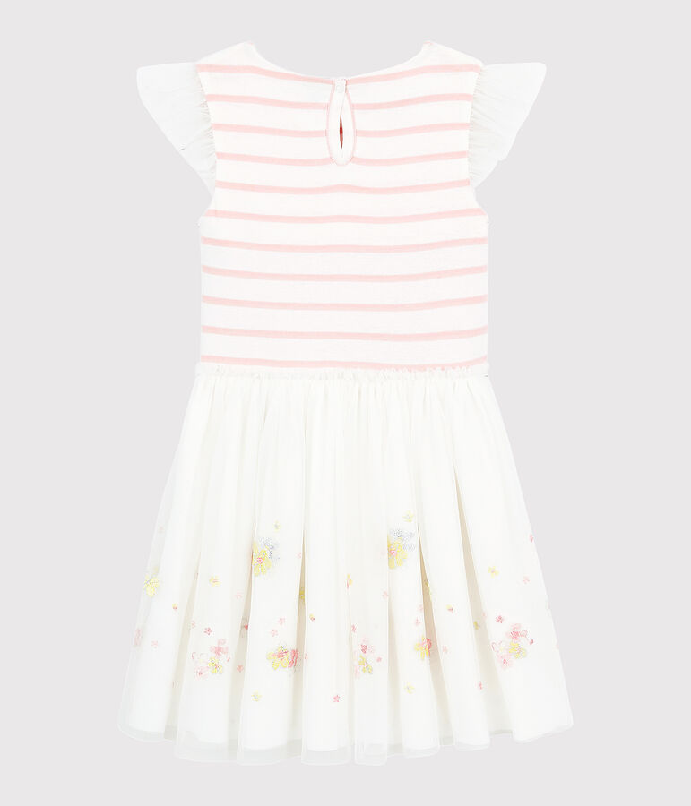 Girls' Tulle and Cotton Formal Dress MARSHMALLOW white/MINOIS pink
