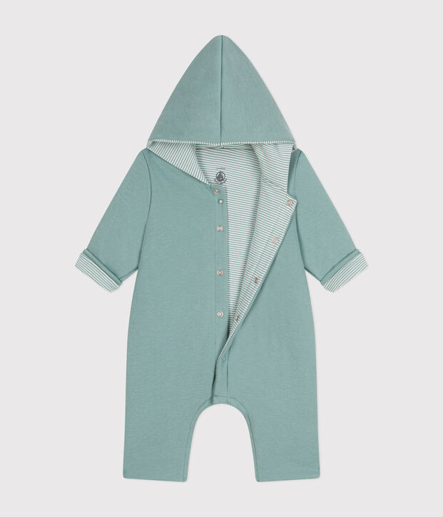 Babies' padded hooded cotton jumpsuit green