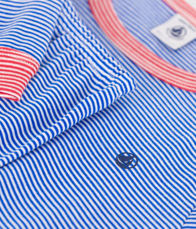 Children's long-sleeved stripy cotton pyjamas PERSE blue/MARSHMALLOW white