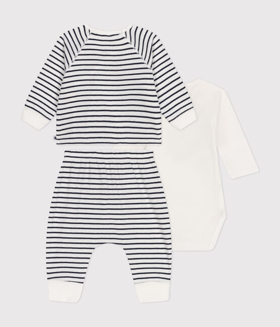 Babies' Cotton Striped Outfit - 2-Piece Set MARSHMALLOW white/SMOKING blue
