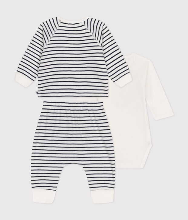 Babies' Cotton Striped Outfit - 2-Piece Set white/blue