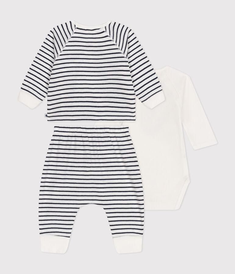 Babies' Cotton Striped Outfit - 2-Piece Set white/blue