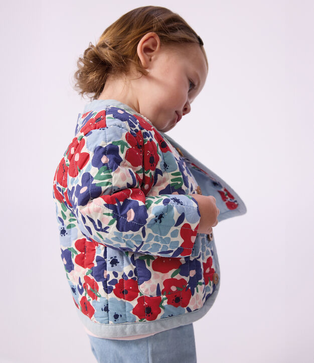 Babies' quilted cotton jacket, printed with flowers white/multicolor