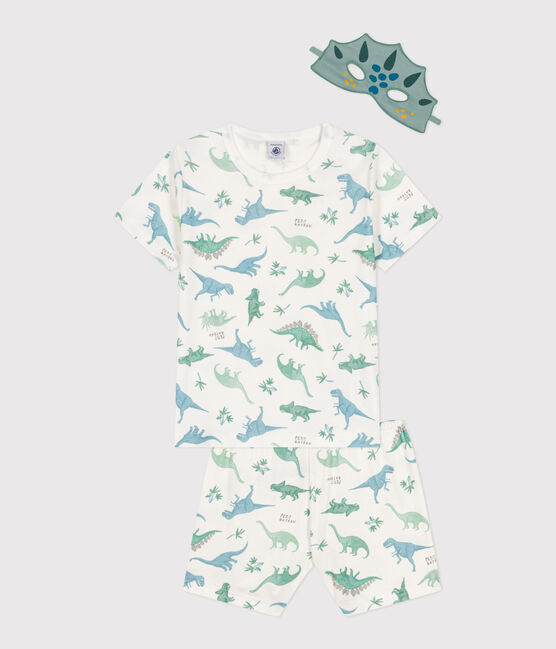 Children's short dinosaur print cotton fancy dress pyjamas MARSHMALLOW white/MULTICO white
