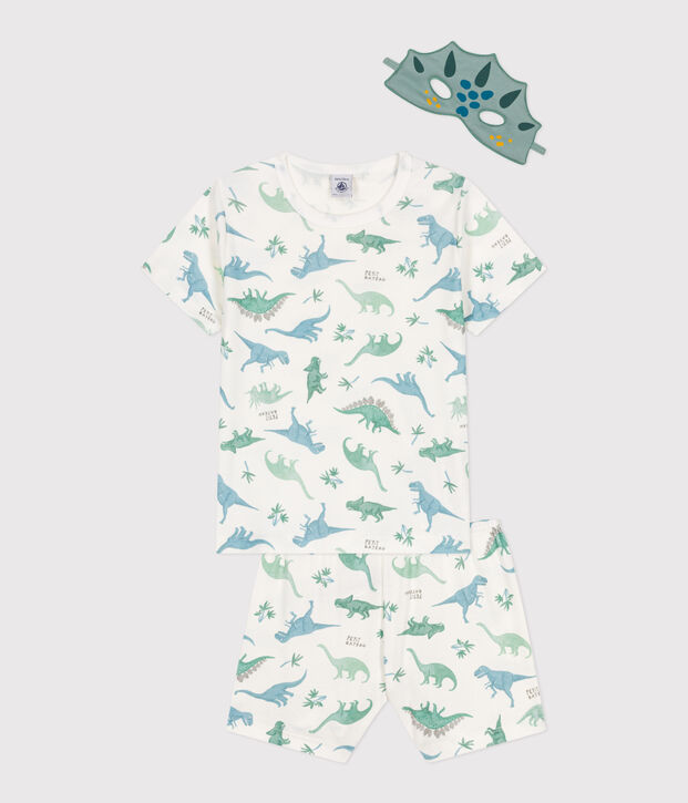 Children's short dinosaur print cotton fancy dress pyjamas white/multicolor