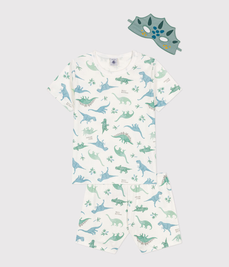 Children's short dinosaur print cotton fancy dress pyjamas white/multicolor