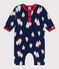 Babies' long-sleeved cotton playsuit printed with boats MEDIEVAL blue/MULTICO white