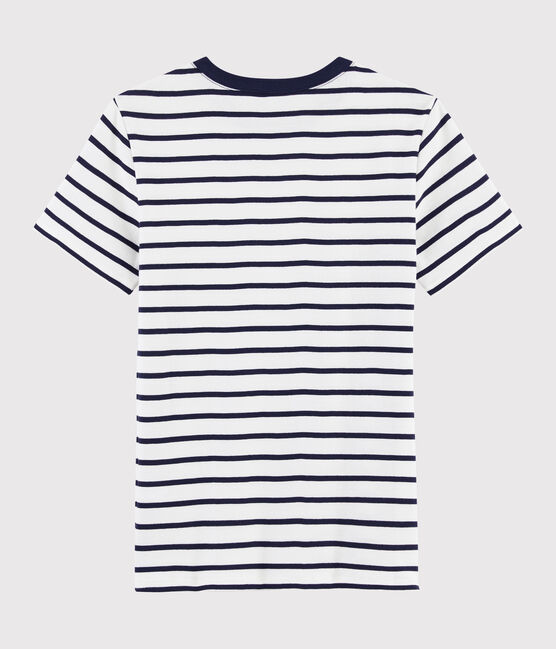 Women's Iconic Round-Neck Striped Cotton T-Shirt MARSHMALLOW white/SMOKING blue