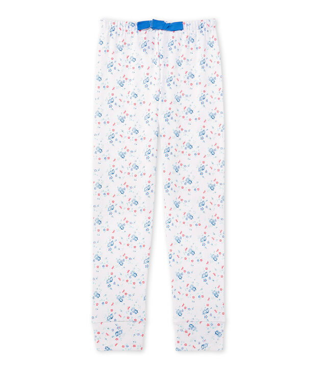 Girls' coordinating print pyjama bottoms white/blue/multicolor