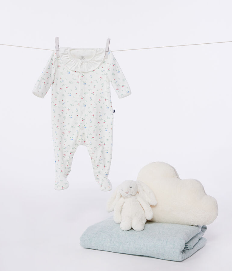 Babies' floral cotton pyjamas with a collar white/multicolor