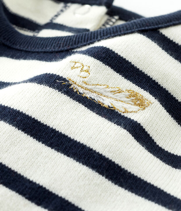 Baby Girls' Long-Sleeved Dual Material Dress white/blue