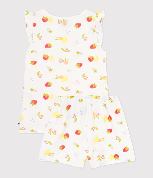 Children's short cotton pyjamas printed with fruit white/multicolor