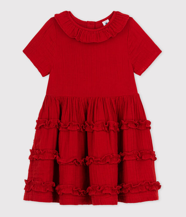 Girls' Short-Sleeved Cotton Gauze Dress red