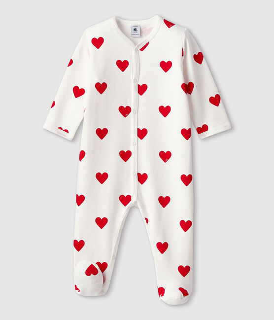 Babies' red hearts pyjamas MARSHMALLOW white/TERKUIT red