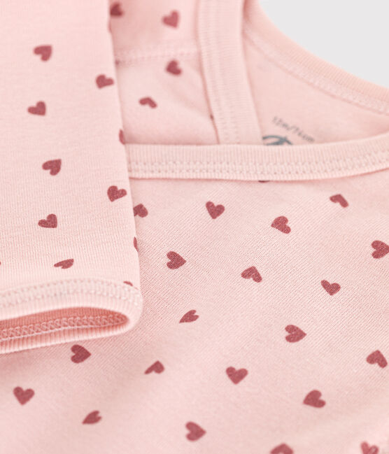 Babies' long-sleeved wrapover cotton bodysuit SALINE pink/ROSEWOOD