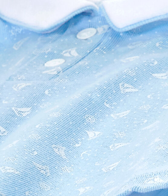 Baby boys' dual-fabric chemisette-all-in-one TOUDOU blue/ECUME white