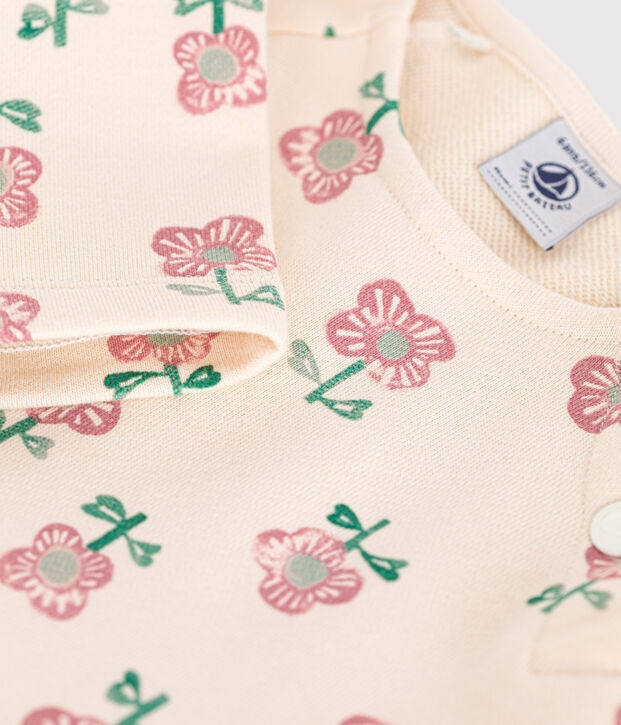 Girls' long-sleeved fleece dress Ecru/multicolor