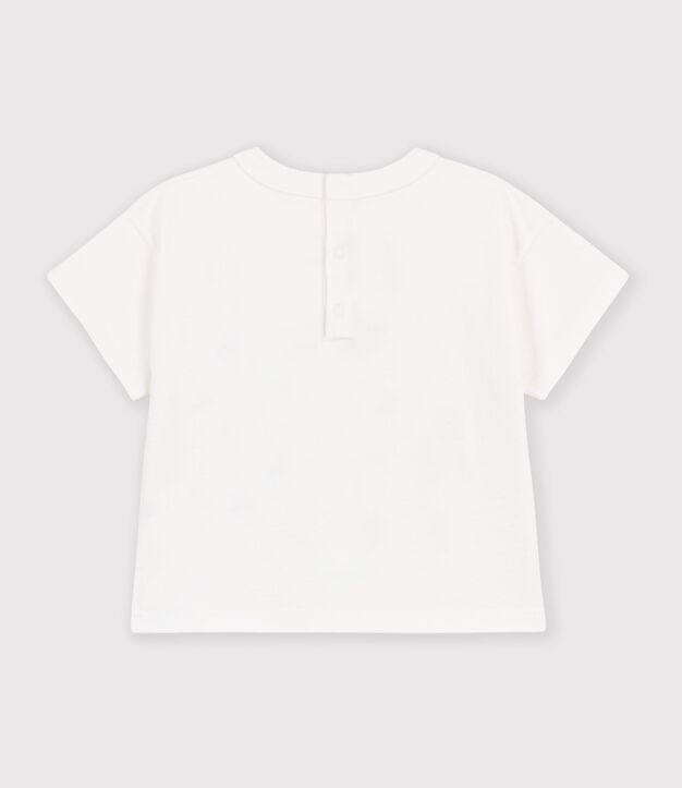 Babies' plain short-sleeved patterned cotton T-shirt white