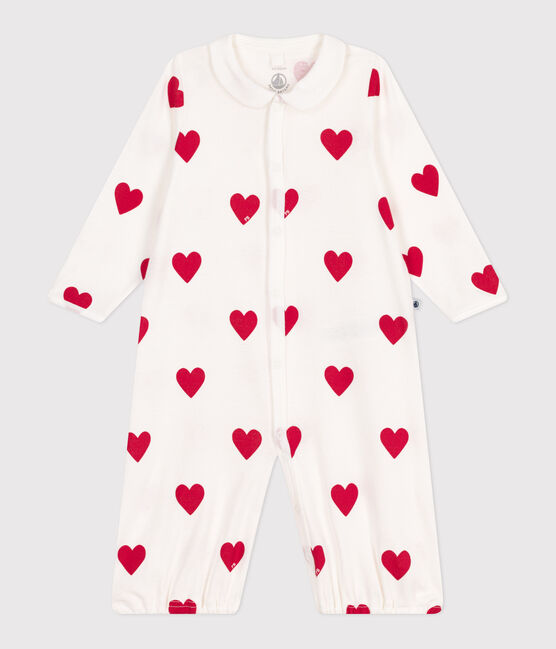 Babies' cotton sleep sack with a collar with red hearts MARSHMALLOW white/TERKUIT red